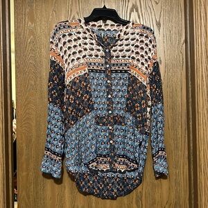 Free People Long Sleeved Blouse Navy/Light Blue/Orange/Cream